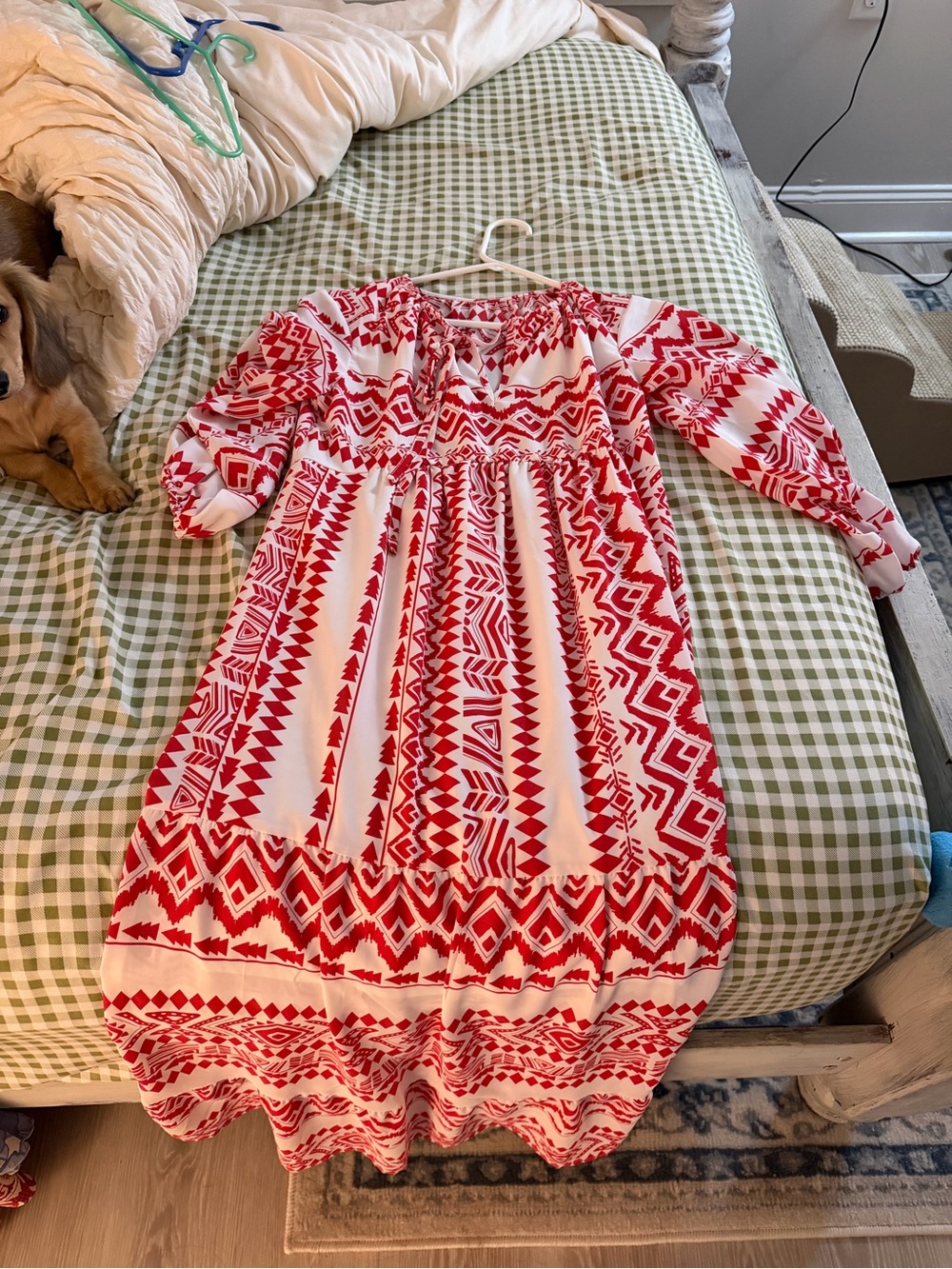 Red and White Printed Boho Maxi Dress